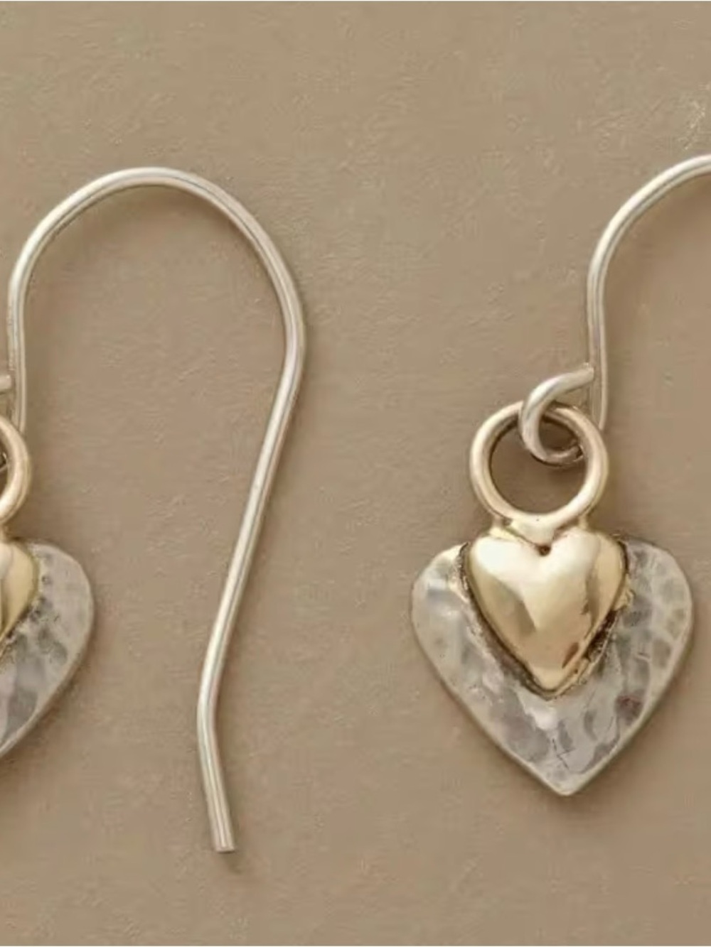 Silver Two-Tone Heart Drop Earrings - Gold & Silver